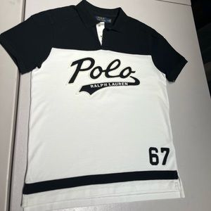 Polo Ralph Lauren Men's Rugby Polo Shirt Script Patch Logo Black Cream SZ Medium